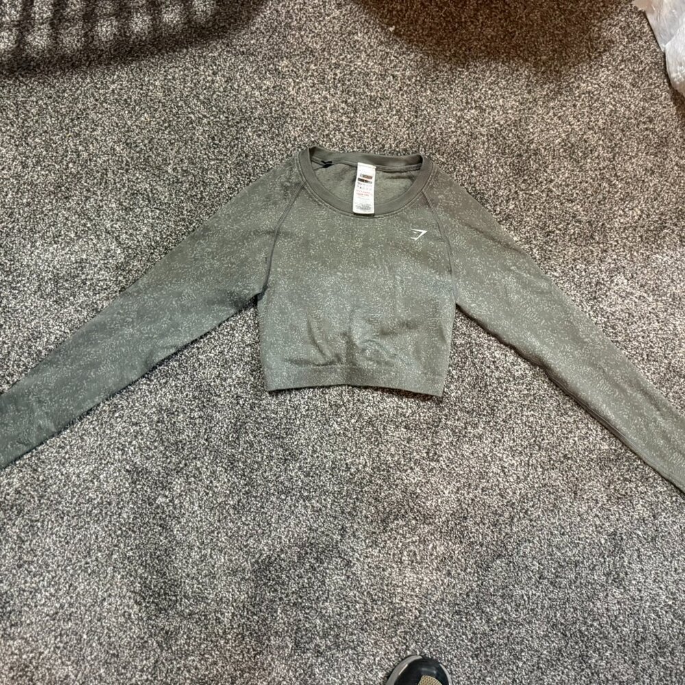 Gymshark Fleck Seamless Long Sleeve Crop Top - gray/green color
